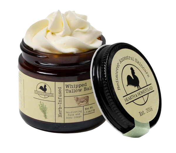 Handmade Whipped Tallow Balm (Unscented/Herb-Infused) - Organic Body Butter with Infused Olive Oil