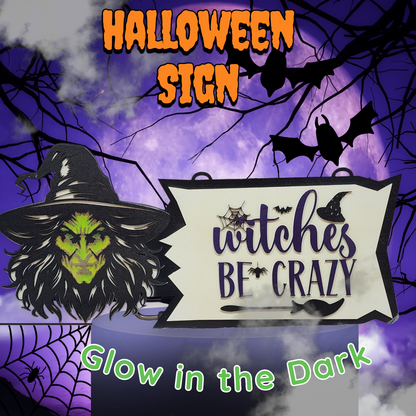 Glow in the Dark Halloween Witch Sign
