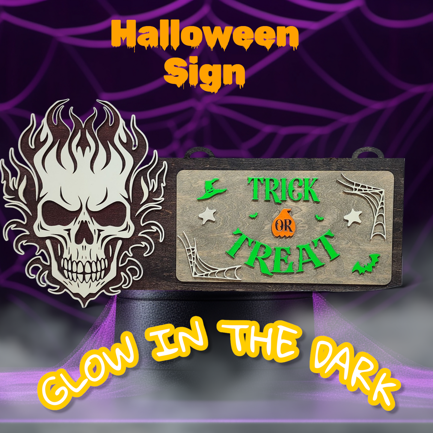 Glow in the Dark Halloween Skull Sign