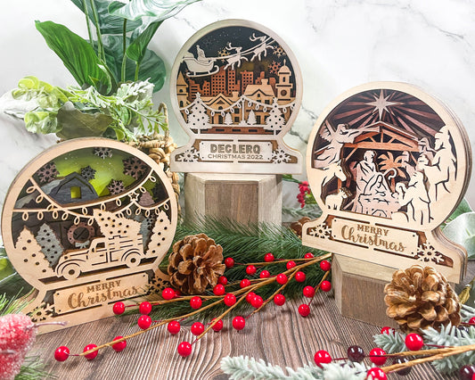 Wooden Christmas Snow Globes